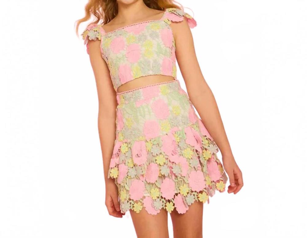 NEW MARLO kid's estella embroidered top and mini skirt set in floral